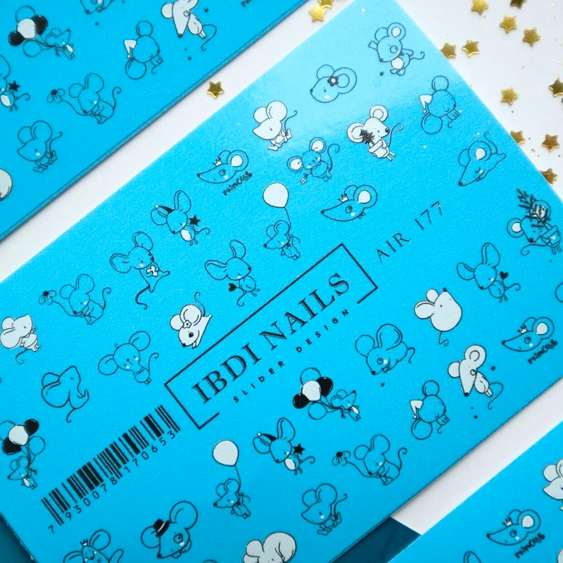 IBDI black and white cute mouse nail decals / sliders #Air 177