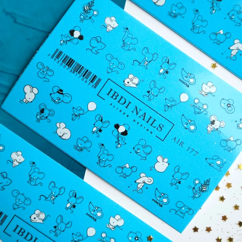 IBDI black and white cute mouse nail decals / sliders #Air 177