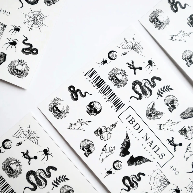 IBDI black and white snakes and skulls nail decals / sliders