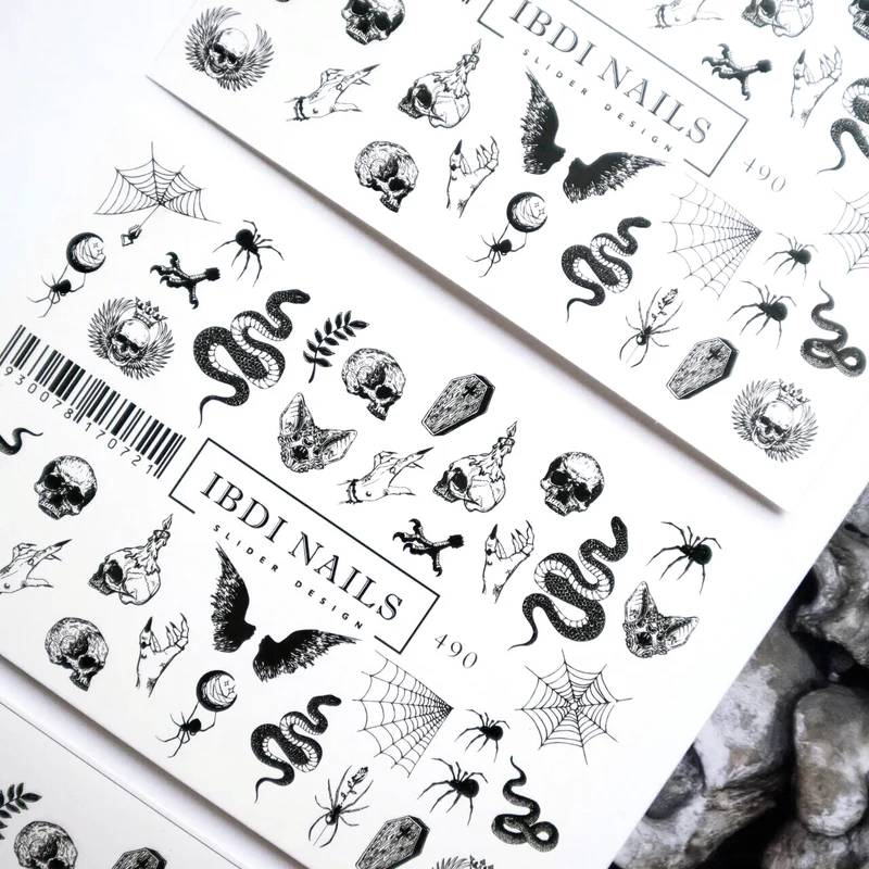 IBDI black and white snakes and skulls nail decals / sliders