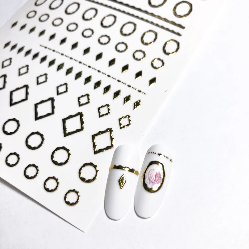 Gold foil lines and circles for nail art