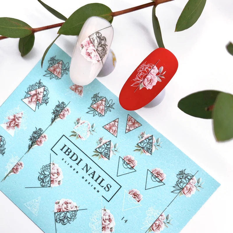 IBDI Colorful 14 geometry with roses nail decals / sliders