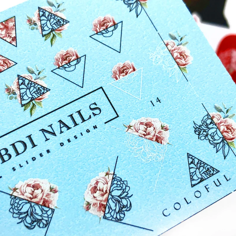 IBDI Colorful 14 geometry with roses nail decals / sliders