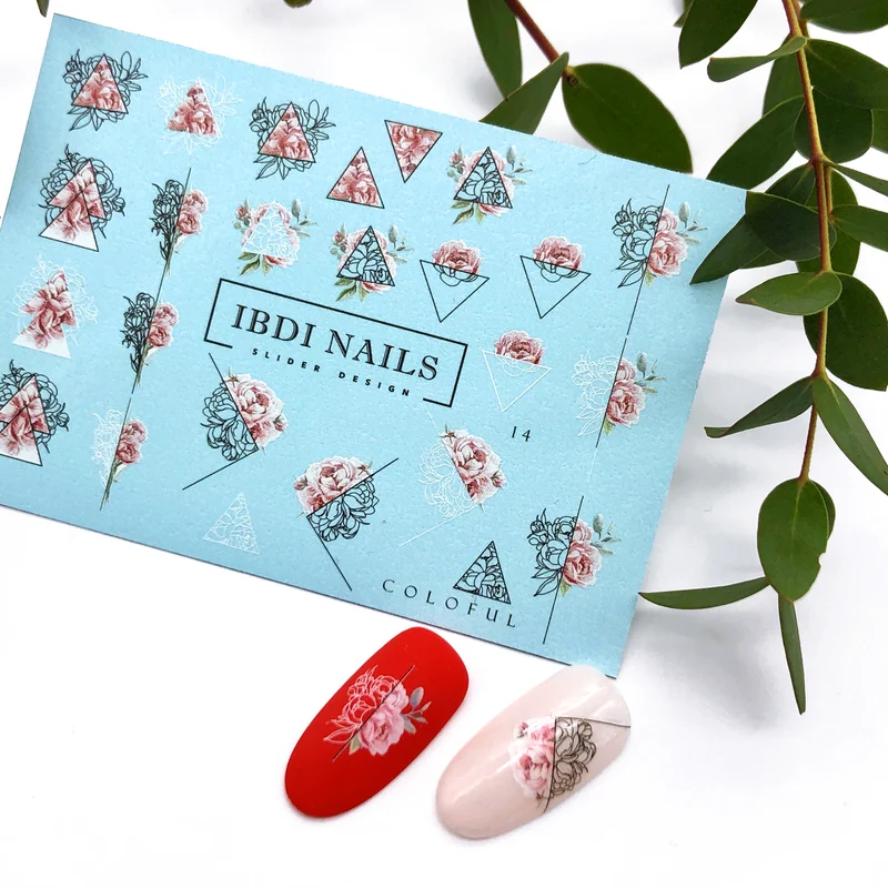 IBDI Colorful 14 geometry with roses nail decals / sliders