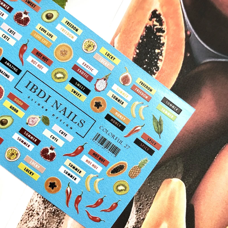 IBDI Summer word and fruit nail decals / sliders #Colorful 27