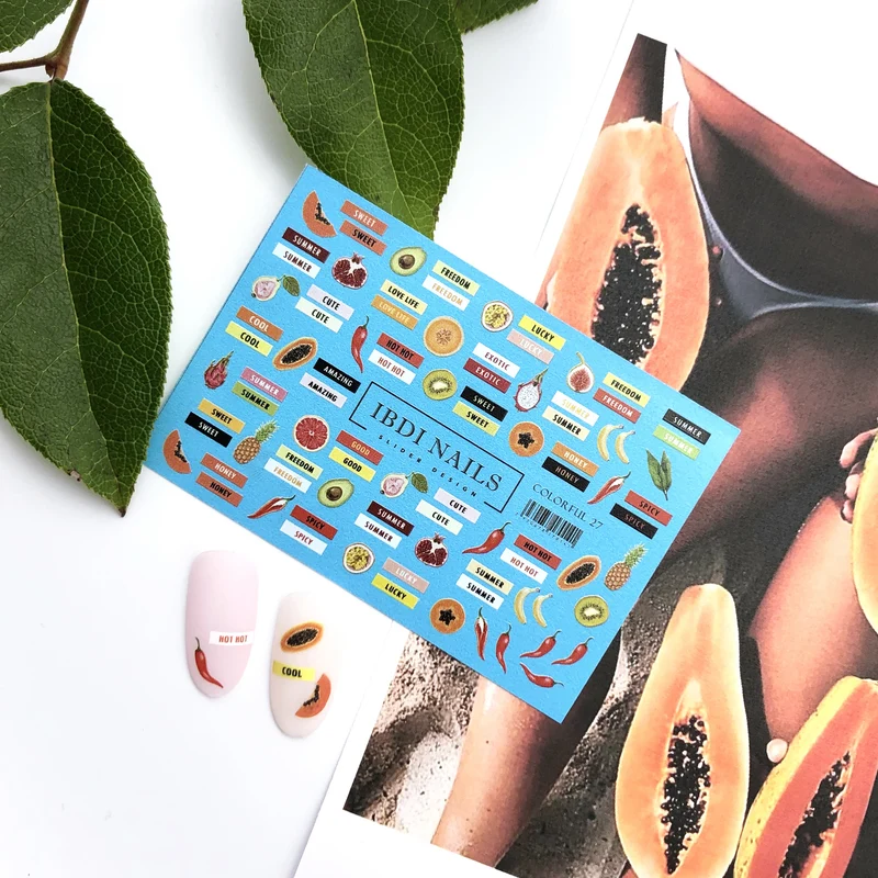 IBDI Summer word and fruit nail decals / sliders #Colorful 27