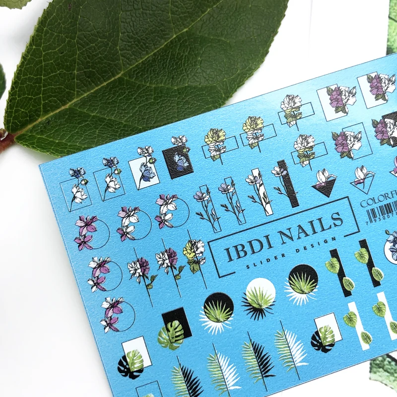 IBDI Abstract Flower nail decals / sliders #Colorful 23