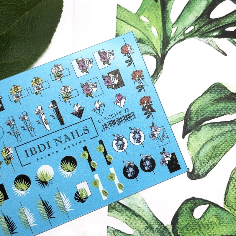 IBDI Abstract Flower nail decals / sliders #Colorful 23