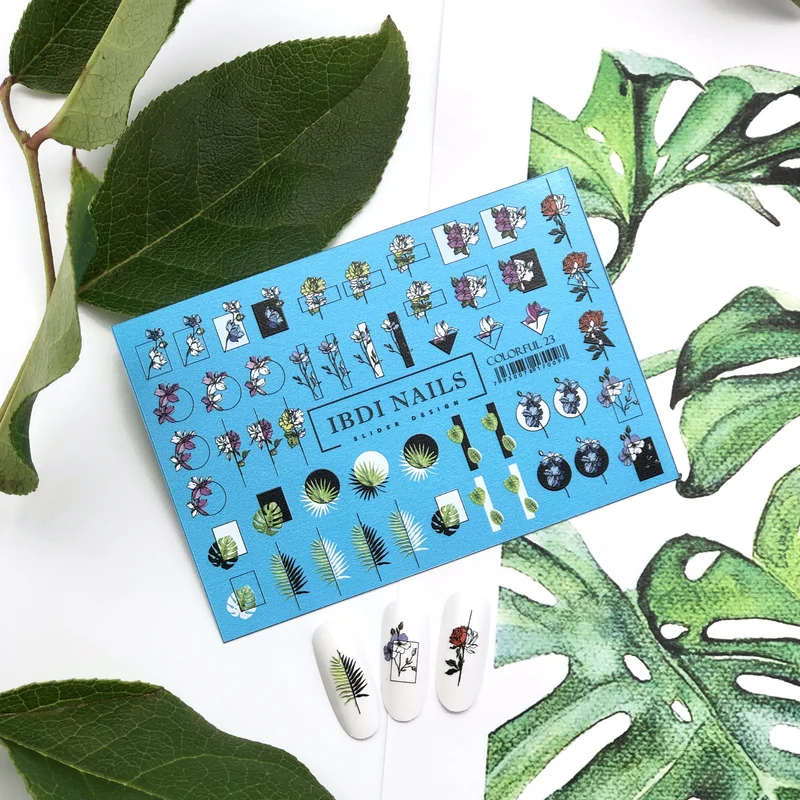 IBDI Abstract Flower nail decals / sliders #Colorful 23