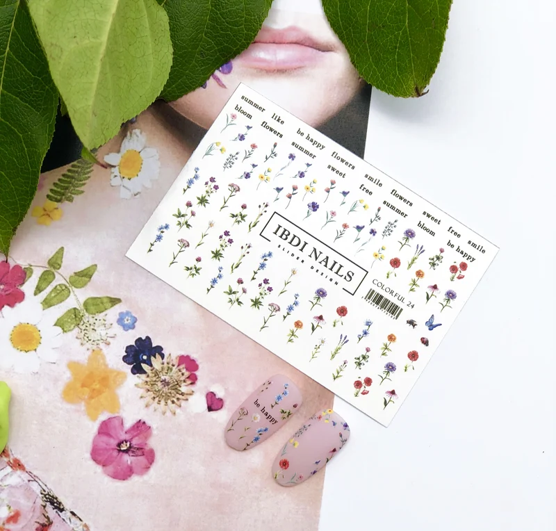 IBDI Flower nail decals / sliders #Colorful 24