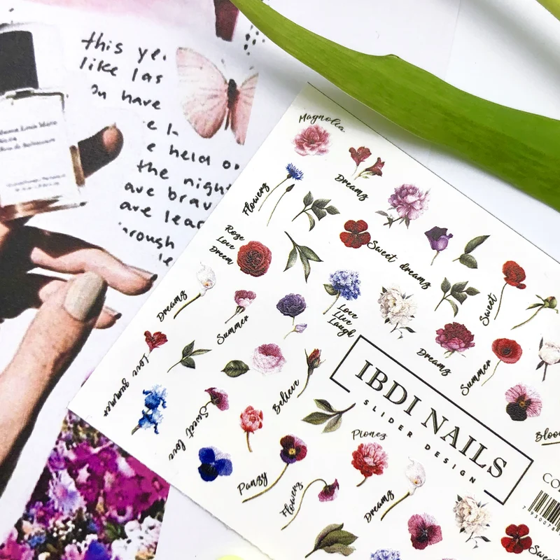 IBDI Flowers and Rose nail decals / sliders Colorful 28