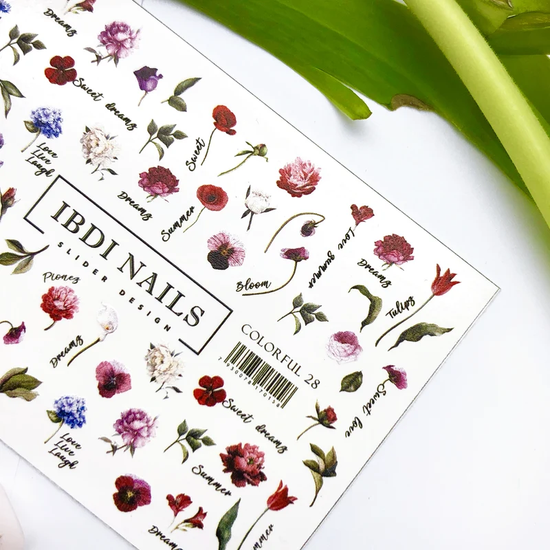 IBDI Flowers and Rose nail decals / sliders Colorful 28