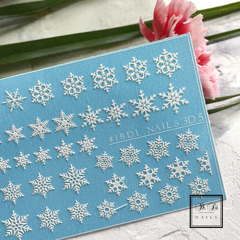 IBDI 3D White snowflake nail decals / sliders #3D 5