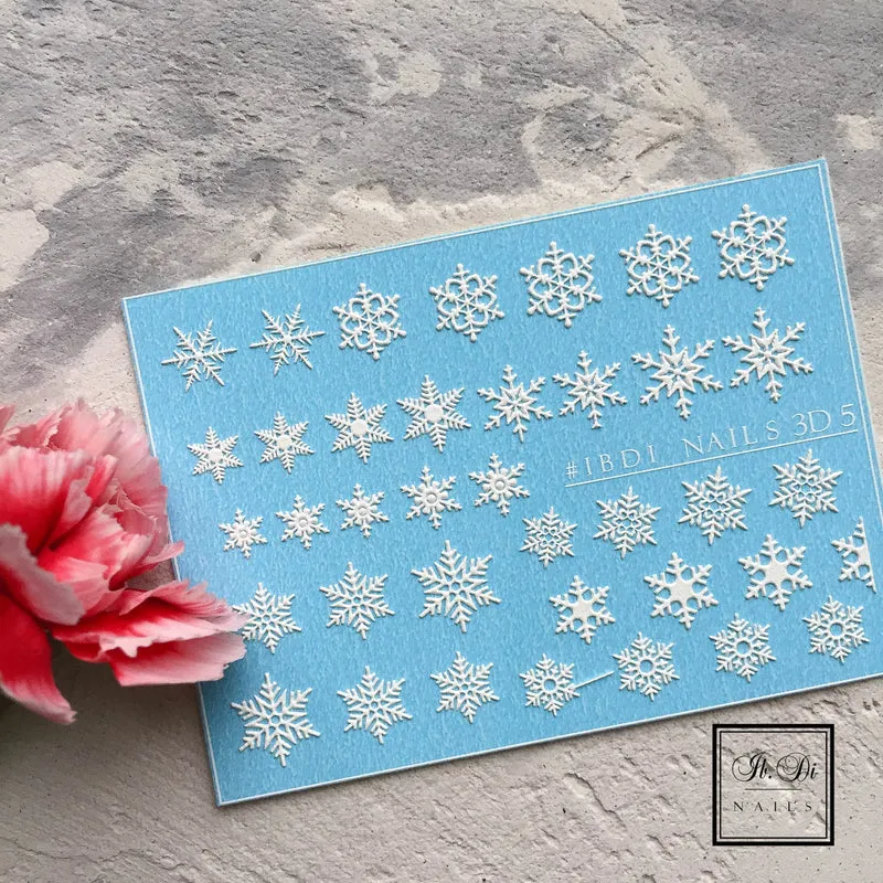 IBDI 3D White snowflake nail decals / sliders #3D 5
