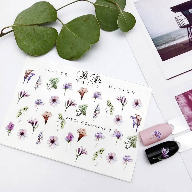 IBDI Colorful flower nail decals / sliders #Colorful 3