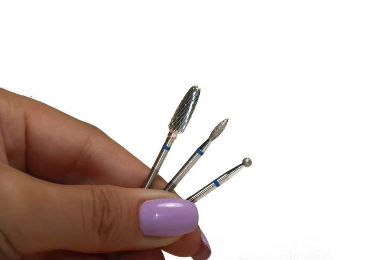 Diamond e-file nail drill bit set, Double cut carbide cone, flame (Drop) and ball medium grit, Russian electric file bits