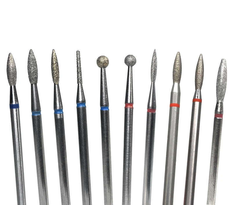 Diamond e-file nail drill bits set of 10, Flame drop x8, Ball x2, Russian electric file bits