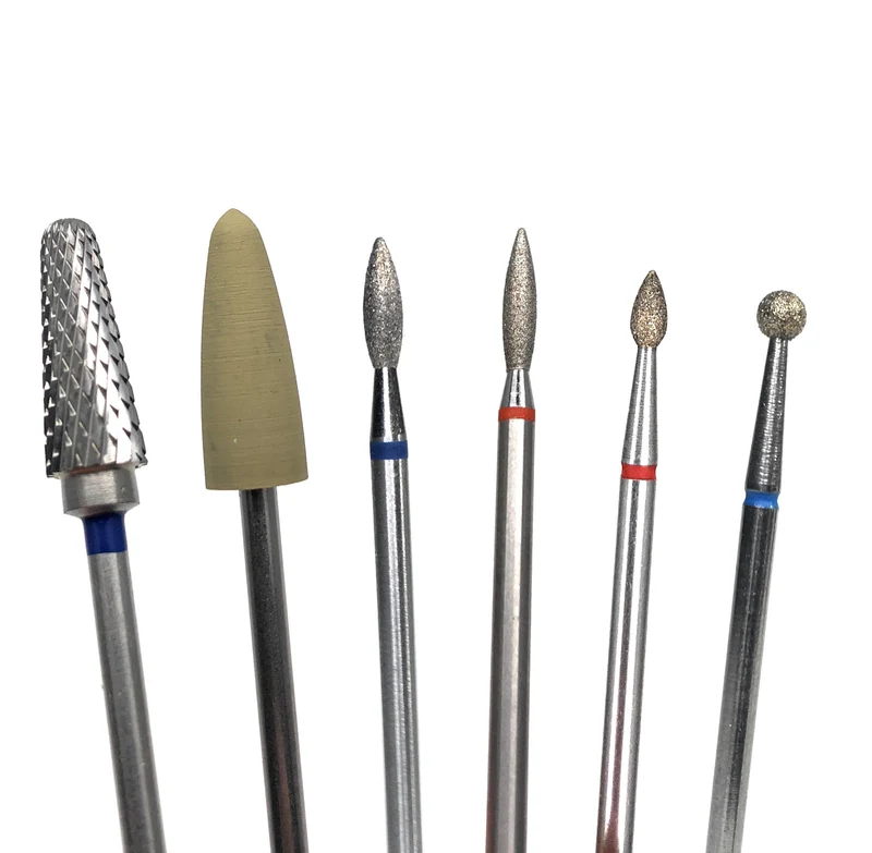 Diamond e-file nail drill bit set, Carbide cone, Cone buff, Flame drop x3, Ball, Russian electric file bits