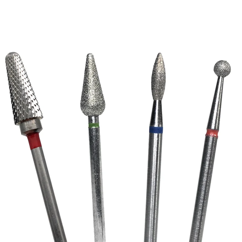 Diamond e-file nail drill bit set, Carbide cone, Cone, Flame drop, Ball, Russian electric file bits