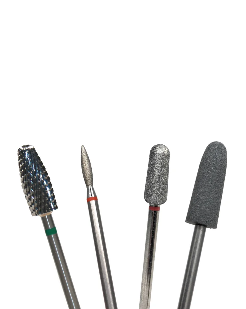 Diamond e-file nail drill bit set, Carbide cone, Flame drop, Large cone and buffer, Russian electric file bits