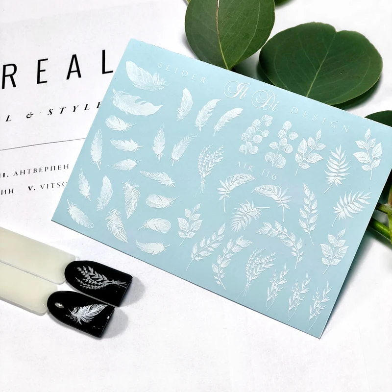 IBDI White feather nail decals / sliders #116
