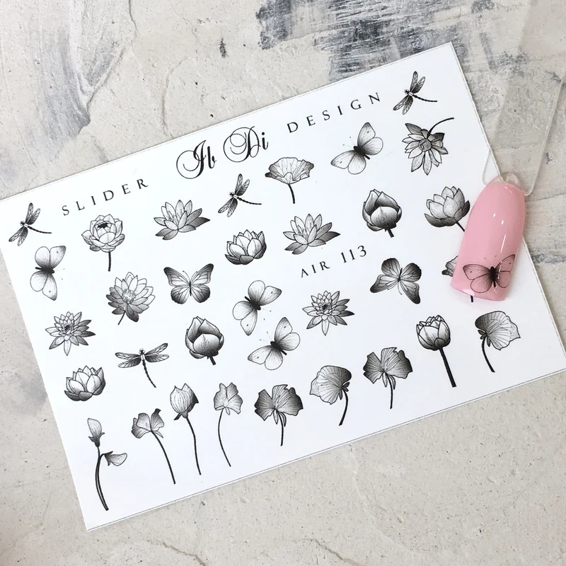 IBDI Butterfly and flower nail decals / sliders #113