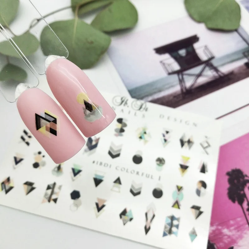 IBDI Colorful geometric nail decals / sliders #001
