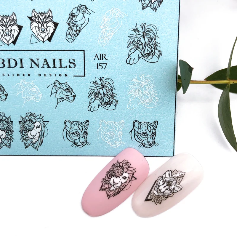 IBDI Geometric Wolf and Lion nail decals / sliders #Air 157