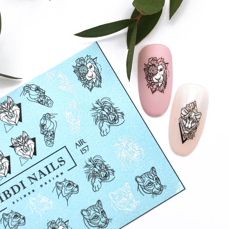 IBDI Geometric Wolf and Lion nail decals / sliders #Air 157
