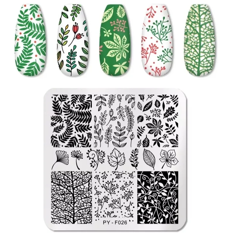 Stamping Platte Schablone Blätter, Blumen u. PY-F026