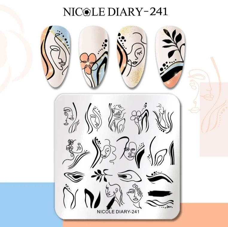 Stamping Platte Schablone Linien und Gesichter ND-241