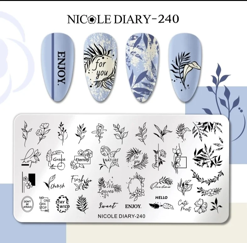 Stamping Platte Schablone Blumen und Texte ND-240