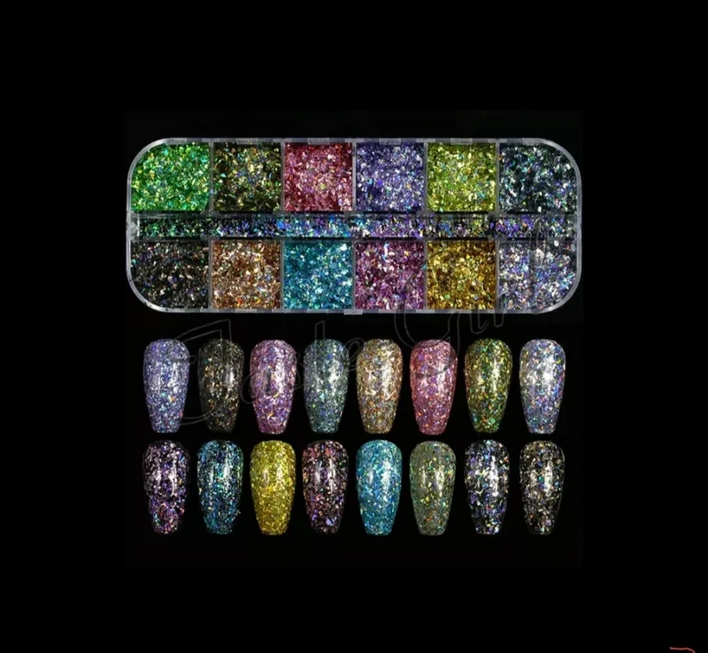 Nailart Glitter Flocken Set 12 Farben