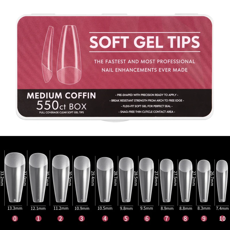 Medium Coffin Full Coverage - Soft gel Tips 550 Stk NailArt