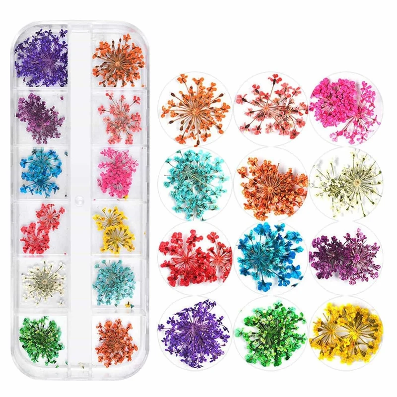 ECHTE TROCKENBLUMEN 12 Farben NailArt