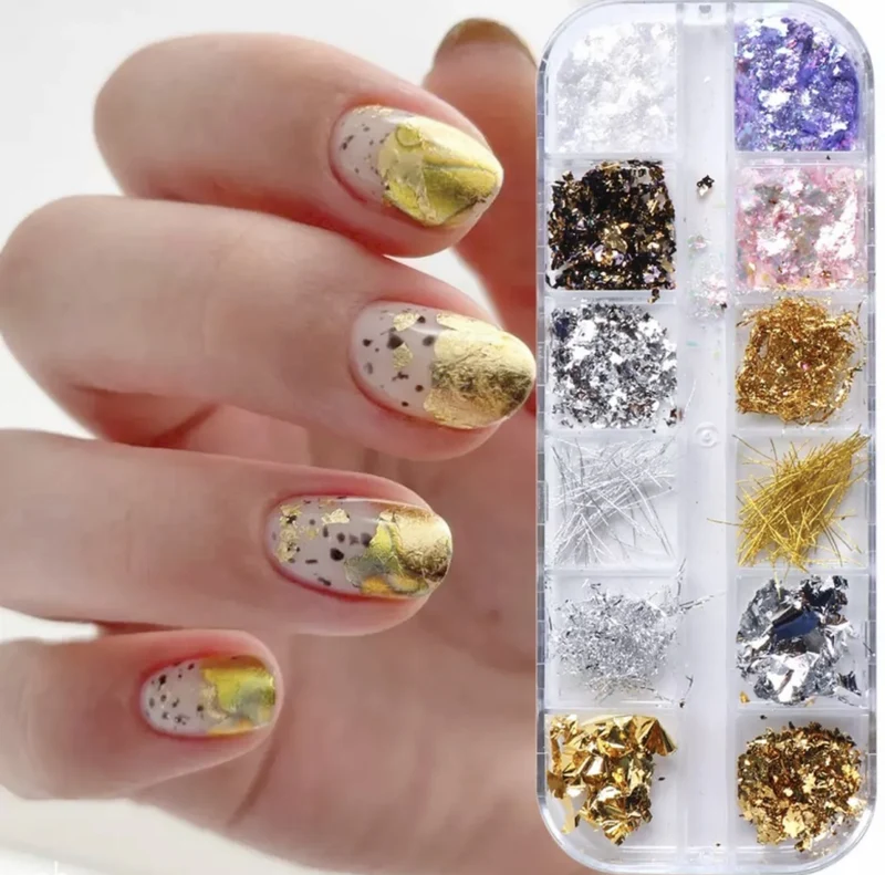 Nailart Glitter,Potal, Fäden, Pigment und Flocken Set 12 Arten