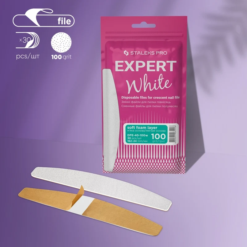 Weiße Einwegfeilen für halbmond Nagelfeile soft (weiche Basis) DFE-40-100-240W Körnung STALEKS EXPERT