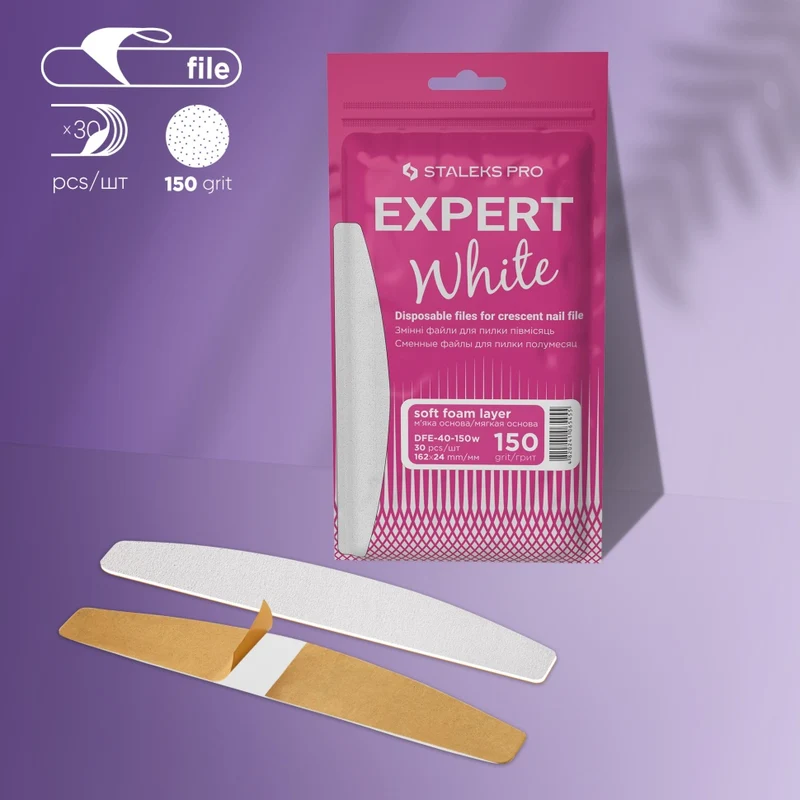 Weiße Einwegfeilen für halbmond Nagelfeile soft (weiche Basis) DFE-40-100-240W Körnung STALEKS EXPERT