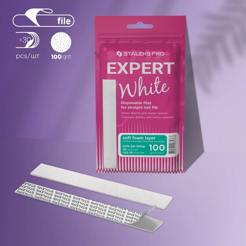 Weiße Einwegfeilen für gerade Nagelfeile (weiche Basis) DFE-20-(100-240)W Körnung STALEKS EXPERT