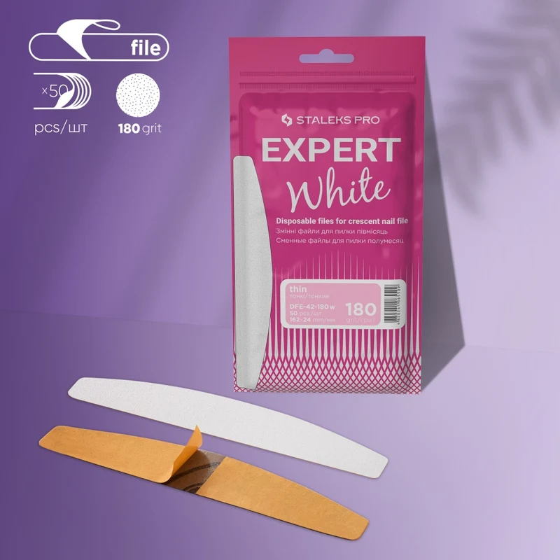 Weiße Einwegfeilen für halbmond Nagelfeile DFE-42-100-240W Körnung STALEKS EXPERT 30Stk.