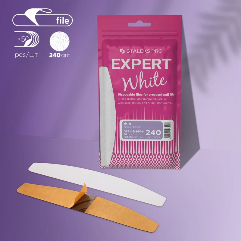Weiße Einwegfeilen für halbmond Nagelfeile DFE-42-100-240W Körnung STALEKS EXPERT 30Stk.