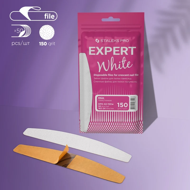 Weiße Einwegfeilen für halbmond Nagelfeile DFE-42-100-240W Körnung STALEKS EXPERT 30Stk.