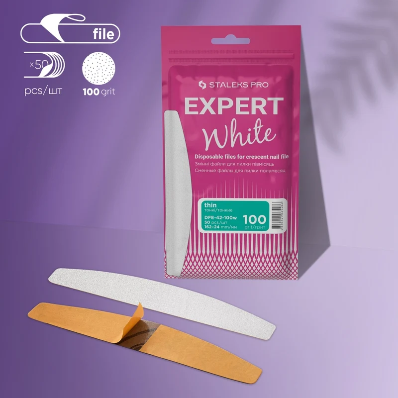 Weiße Einwegfeilen für halbmond Nagelfeile DFE-42-100-240W Körnung STALEKS EXPERT 30Stk.