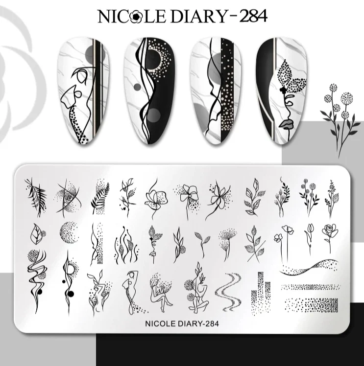Stamping Platte Schablone Blumen, Äste ND-284