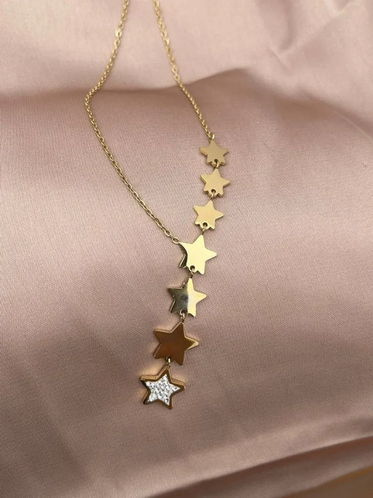 Stylische Kette mit Sternen und Strass (Modeschmuck) in gold 2