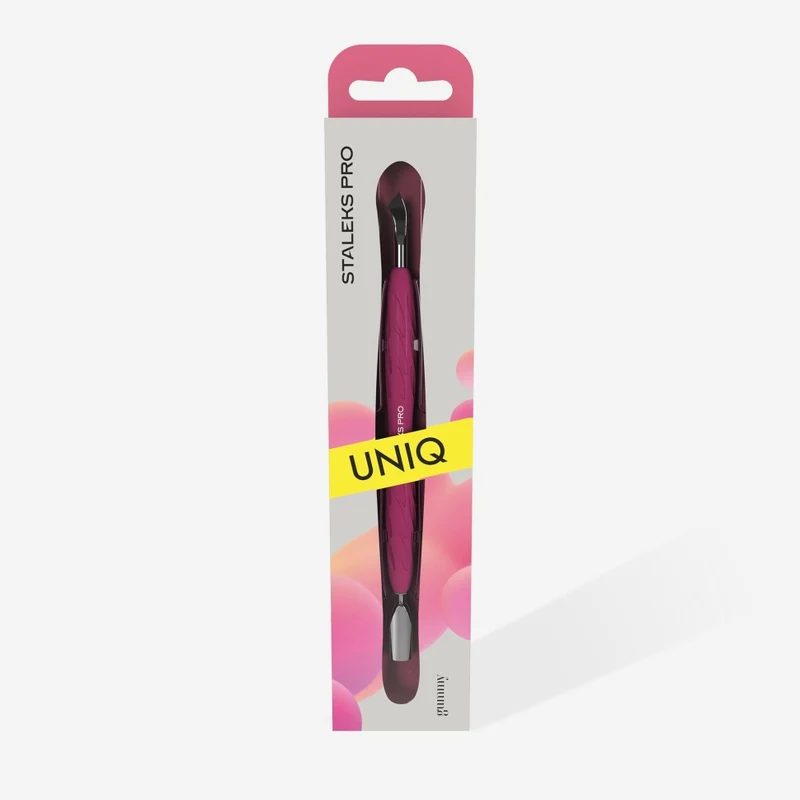 Nagelhautschieber mit Silikongriff "Gummy" UNIQ 10 TYP 4.2 (schmaler runder Schieber + gebogene Klinge)