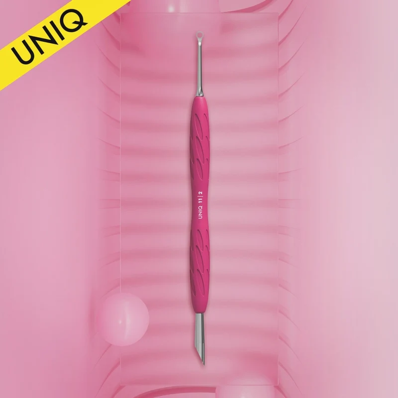 Nagelhautschieber mit Silikongriff "Gummy" UNIQ 11 TYP 2 (rosa oder gelb)(schräger Schieberr + Ring)