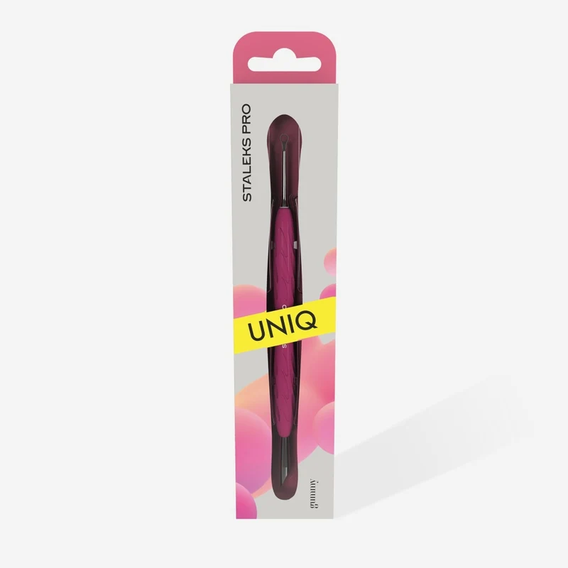 Nagelhautschieber mit Silikongriff "Gummy" UNIQ 11 TYP 2 (rosa oder gelb)(schräger Schieberr + Ring)