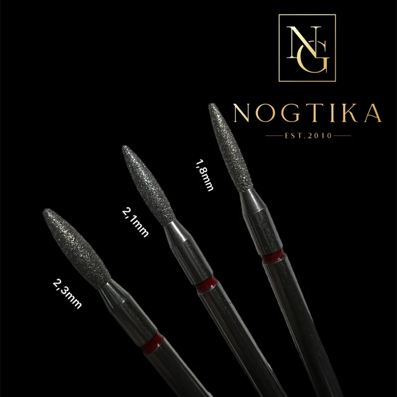 Flammen Bit von NOGTIKA Diamant rot 1,2mm-2,5 mm mit 'abgestumpfter' Spitze