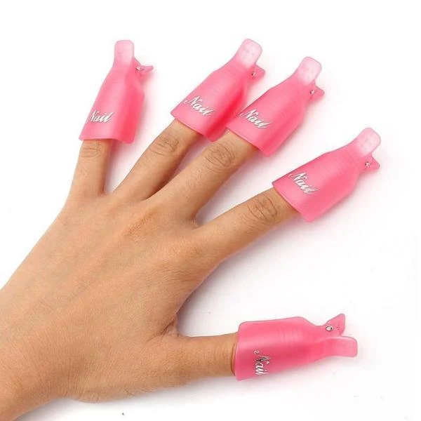 Gel Nail Polish Remover Pink Clip Wraps Set of 10
